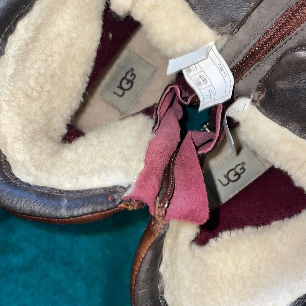 UGG Brown Leather & Wool Lace-Up Winter Boots